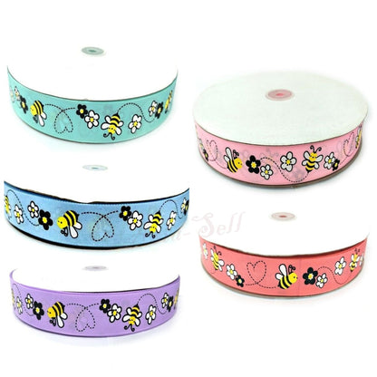 5M Bee Ribbons 25Mm Gift Wrapping Childrens Hair Accessories Mixed Colours 5X1Mtr