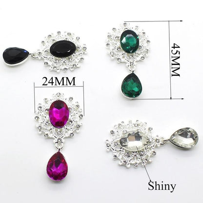 5Pcs 45X24Mm Metal Alloy Snap Rhinestone Flatback Buttons Jewellery For Clothing Wedding Sewing Diy