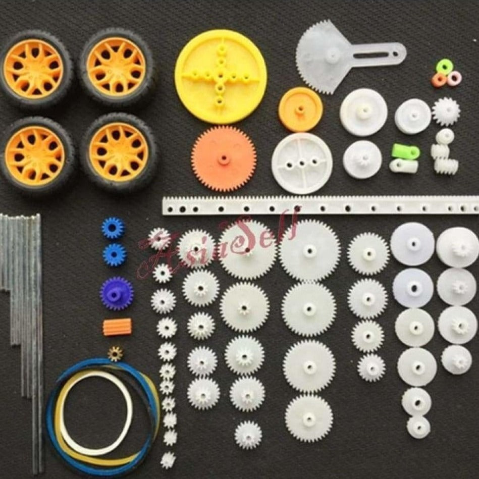 77Pcs Plastic Gear Motor Gearbox Model Craft Diy 4Wd Car Auto Robot Rack Pulley Belt Kits - Gears