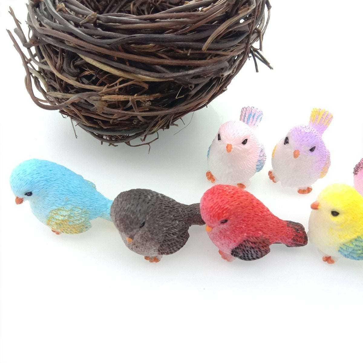 8 Birds In A Nest Resin Parrot Bird Figurine Animal Model Home Decorations Miniature Fairy Garden