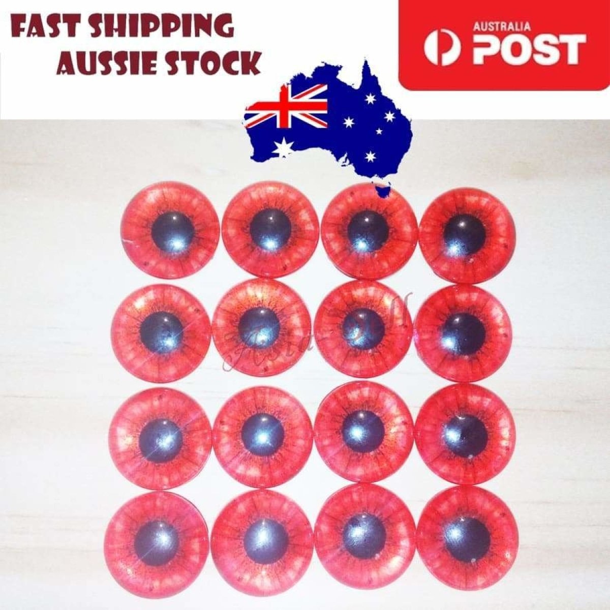 8pcs 16mm Pink Blue Red Grey Green Yellow Glass Doll Eyes Toys DIY Craft Toy | Asia Sell  -  Red