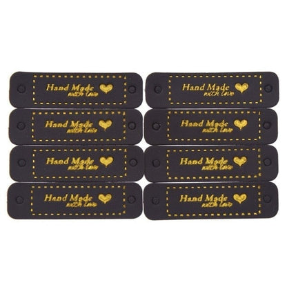8Pcs Pu Leather Label Tags Gold Writing Handmade With Love For Clothes Bags Garment Labels For Jeans