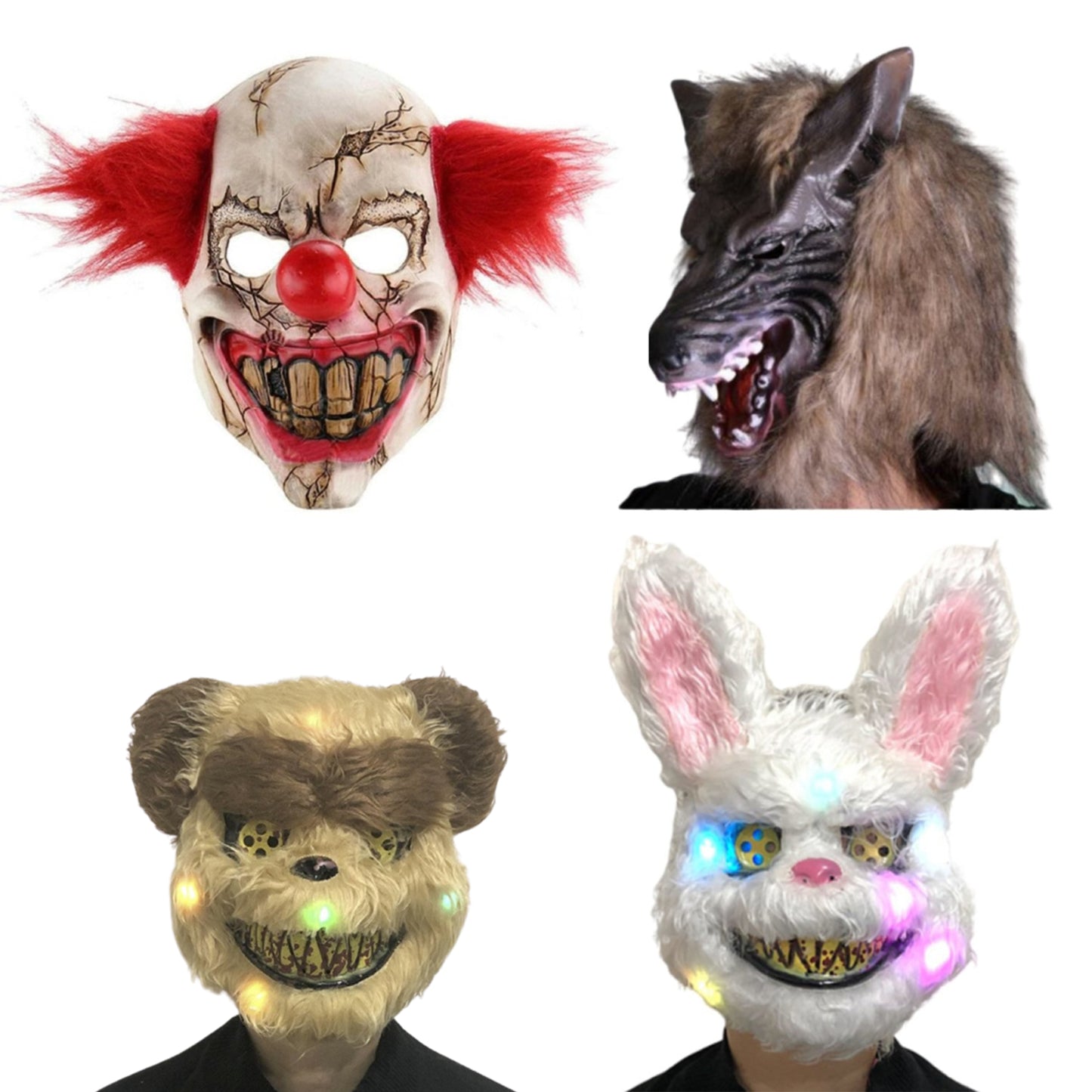 Clown Wolf Teddy Rabbit Animal Mask Horror Scary Halloween Full Face Costume Party