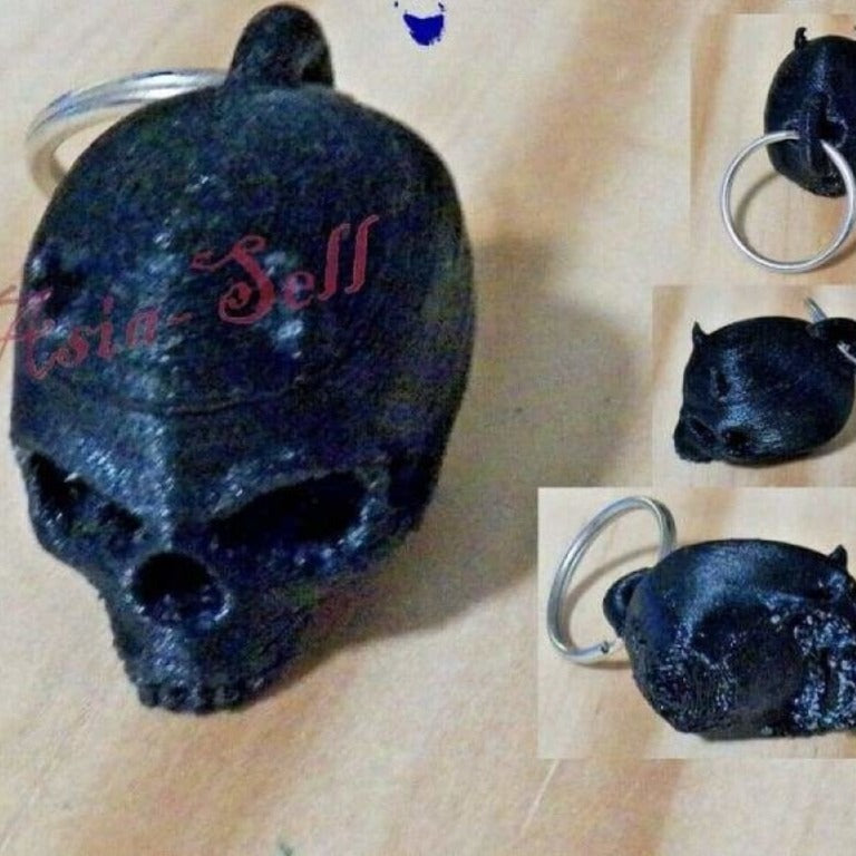 Black Skull with Horns 3D Printed ABS Keyring 40x22cm Key chain Split ring 25cm | Asia Sell