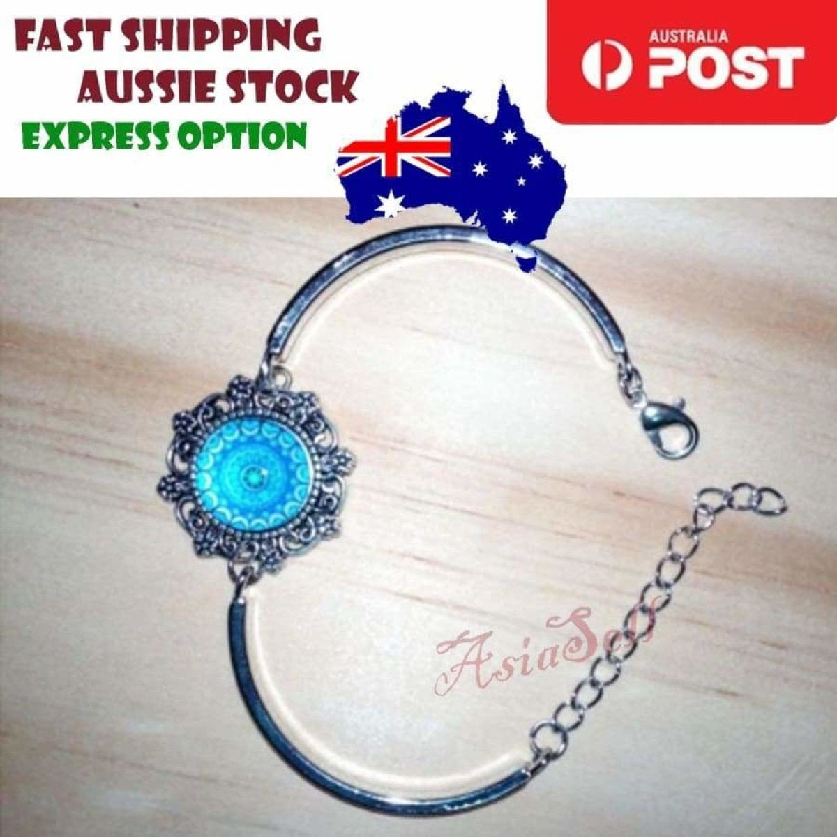 Bracelet Armband Glass Cabochon Size 16mm Women Kids Fashion Om Mandala | Asia Sell  -  Mandala Blue