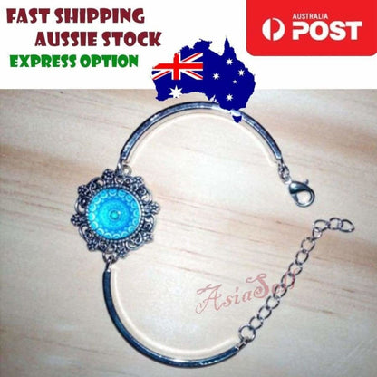 Bracelet Armband Glass Cabochon Size 16mm Women Kids Fashion Om Mandala | Asia Sell  -  Mandala Blue