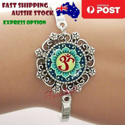 Bracelet Armband Glass Cabochon Size 16mm Women Kids Fashion Om Mandala | Asia Sell  -  Om Green