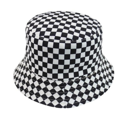 Reversible Black White Cow Pattern Colourful Checkerboard Bucket Hats Fisherman Caps For Women Men