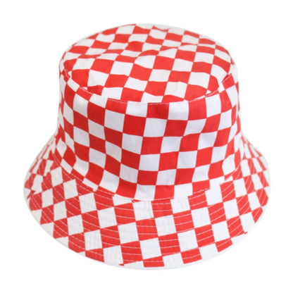 Reversible Black White Cow Pattern Colourful Checkerboard Bucket Hats Fisherman Caps Red And Checked