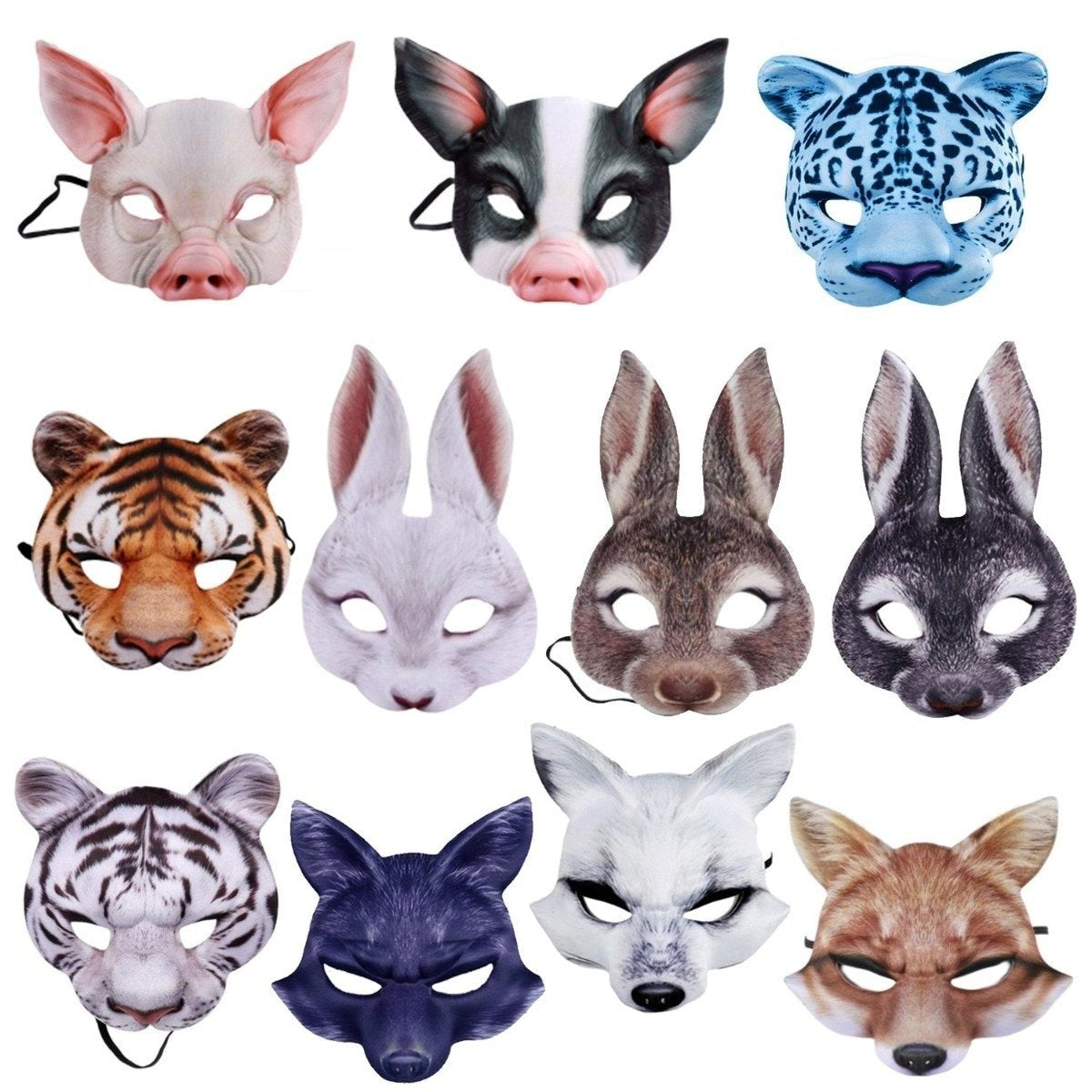 Childrens Masks Fox Pig Rabbit Tiger Animal Mask Kids Costume White Brown Black