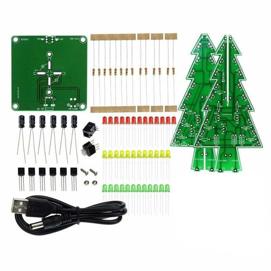 3D Christmas Tree LED DIY Kit Red Green Yellow RGB LED Flash Circuit Kit Electronic Fun Suite | Asia Sell