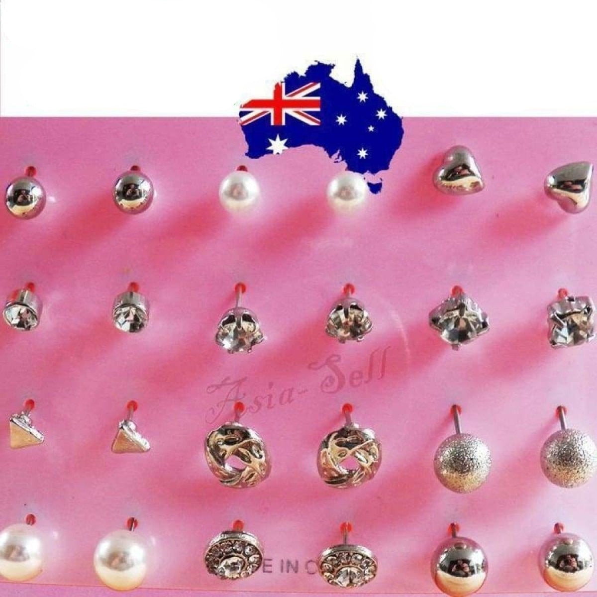 Earrings Set Hearts Pearls Silver Small Stud Earrings Womens Fashion Accessories | Asia Sell