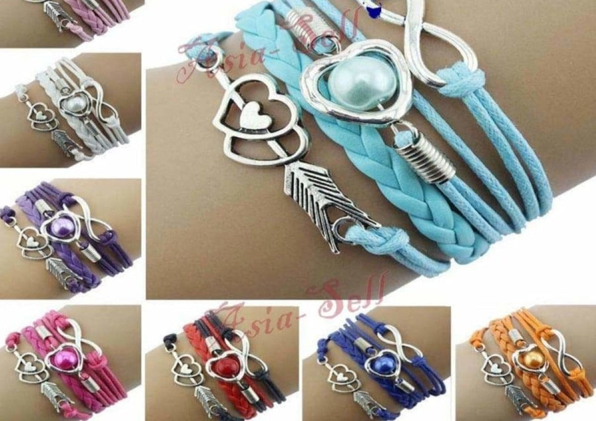 Feather Bracelet Bangle Charms Heart Love Pearl Armband 16cm Gift | Asia Sell  -  Aqua / Light Blue