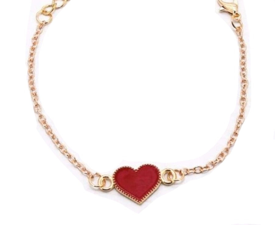 Gold Clip Chain Bangle with Red Heart Armband Charm Arm Band Bracelet Catch | Asia Sell