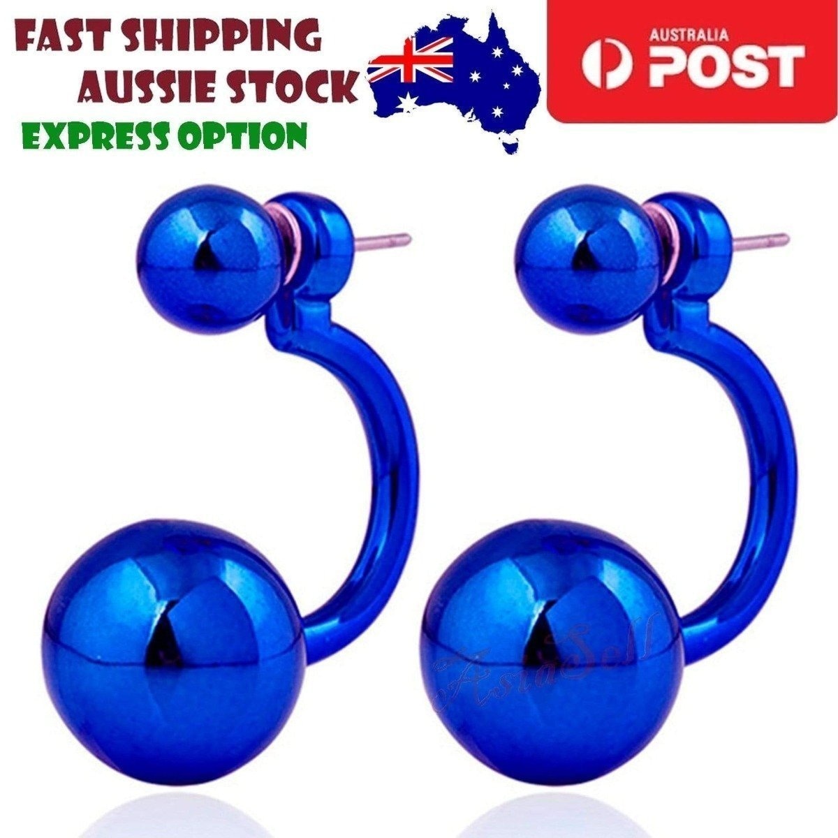 Gorgeous Round Double Earrings Womens Lovely Charm Ball Stud Earring Beautiful | Asia Sell  -  Deep Blue
