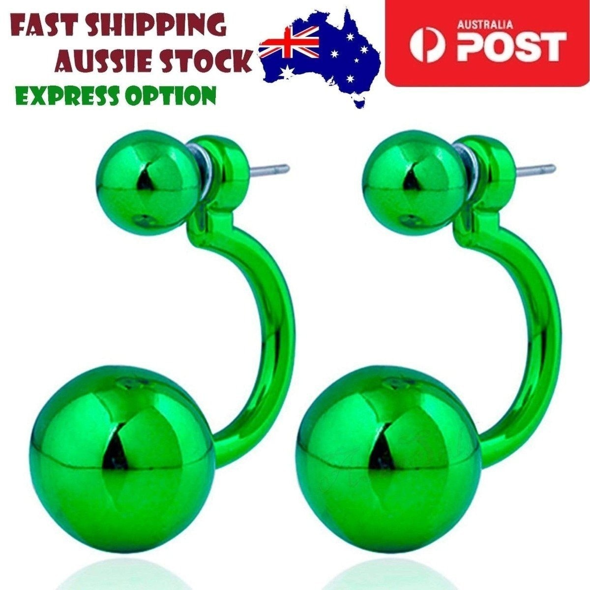 Gorgeous Round Double Earrings Womens Lovely Charm Ball Stud Earring Beautiful | Asia Sell  -  Green