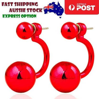 Gorgeous Round Double Earrings Womens Lovely Charm Ball Stud Earring Beautiful | Asia Sell  -  Red