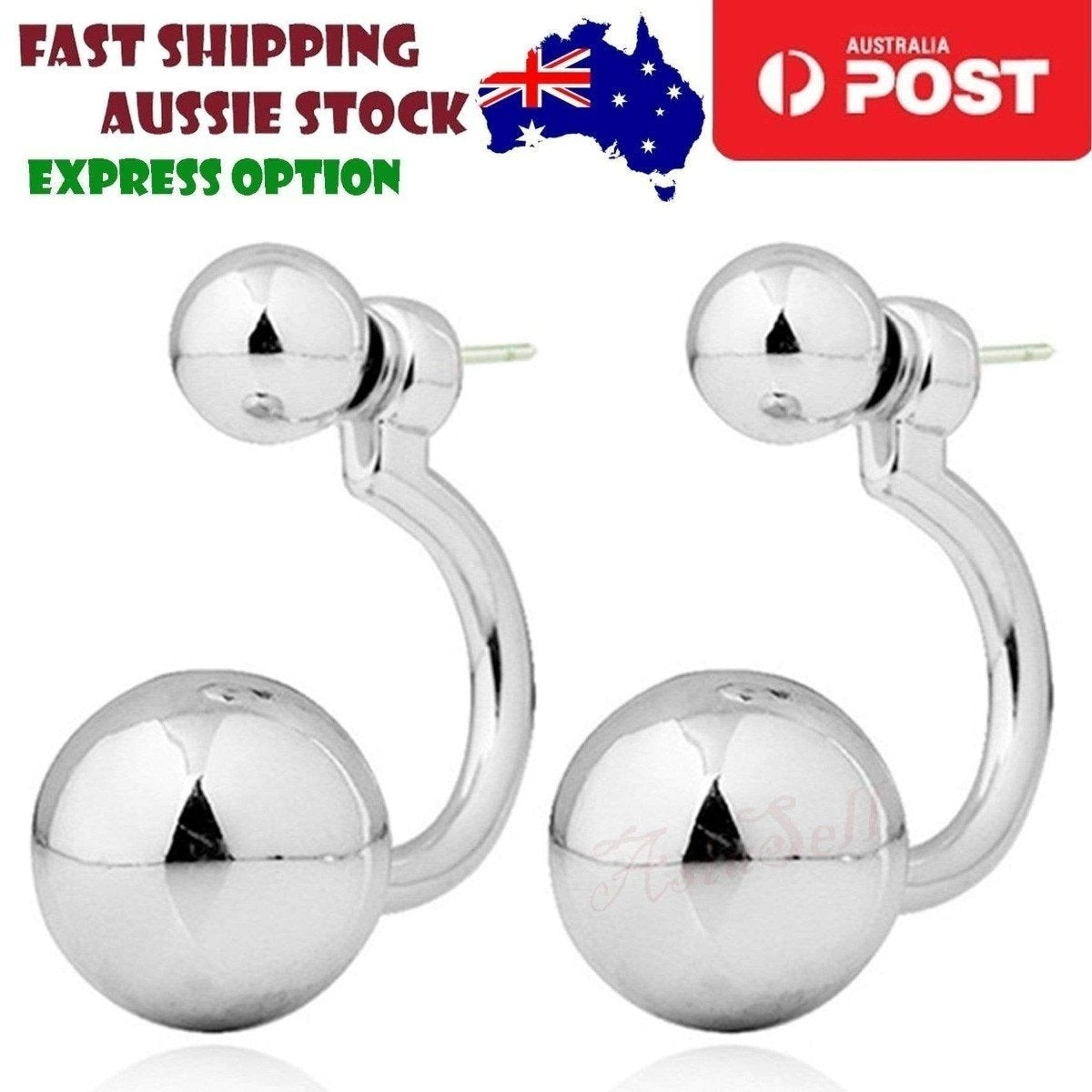 Gorgeous Round Double Earrings Womens Lovely Charm Ball Stud Earring Beautiful | Asia Sell  -  Silver