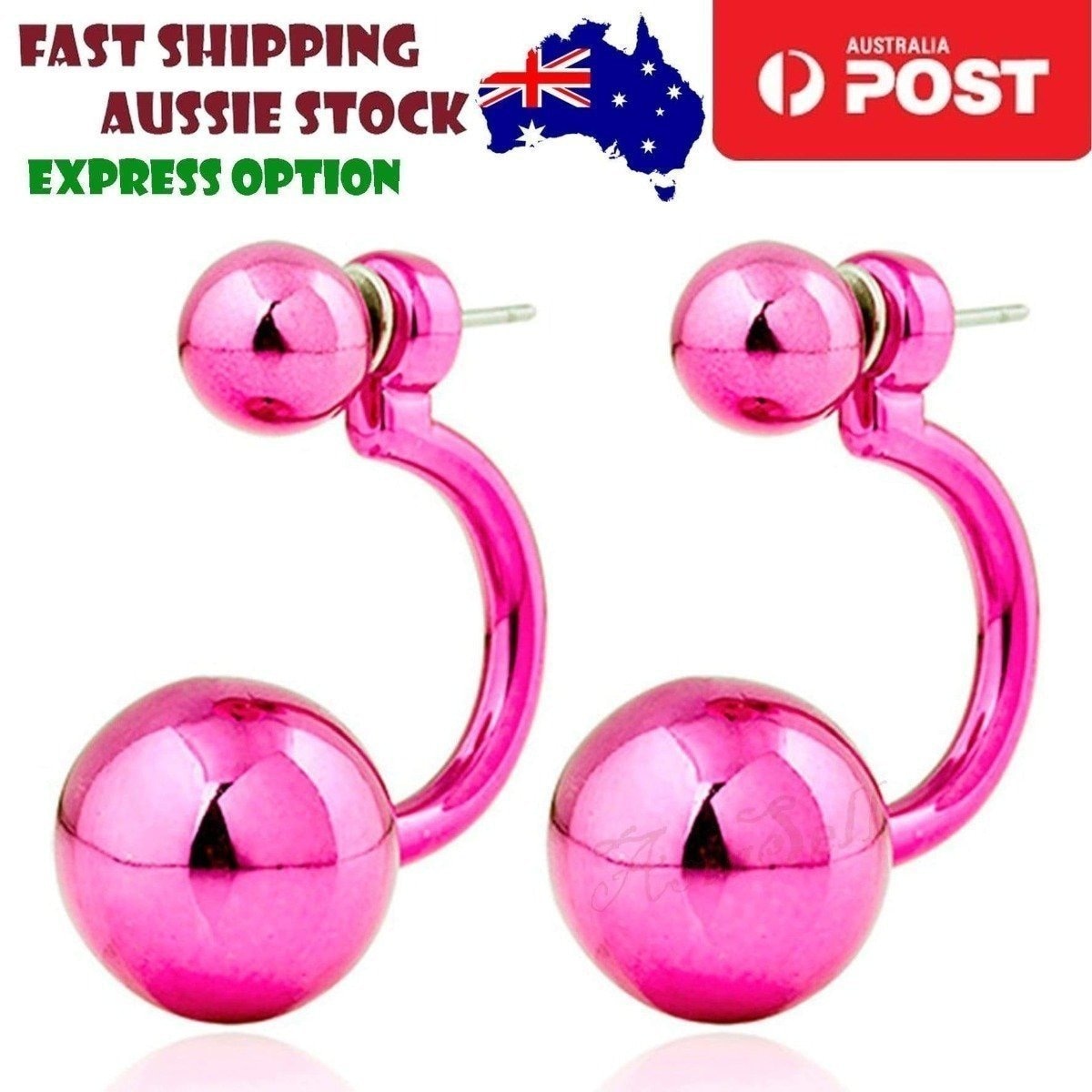 Gorgeous Round Double Earrings Womens Lovely Charm Ball Stud Earring Beautiful | Asia Sell  -  Pink