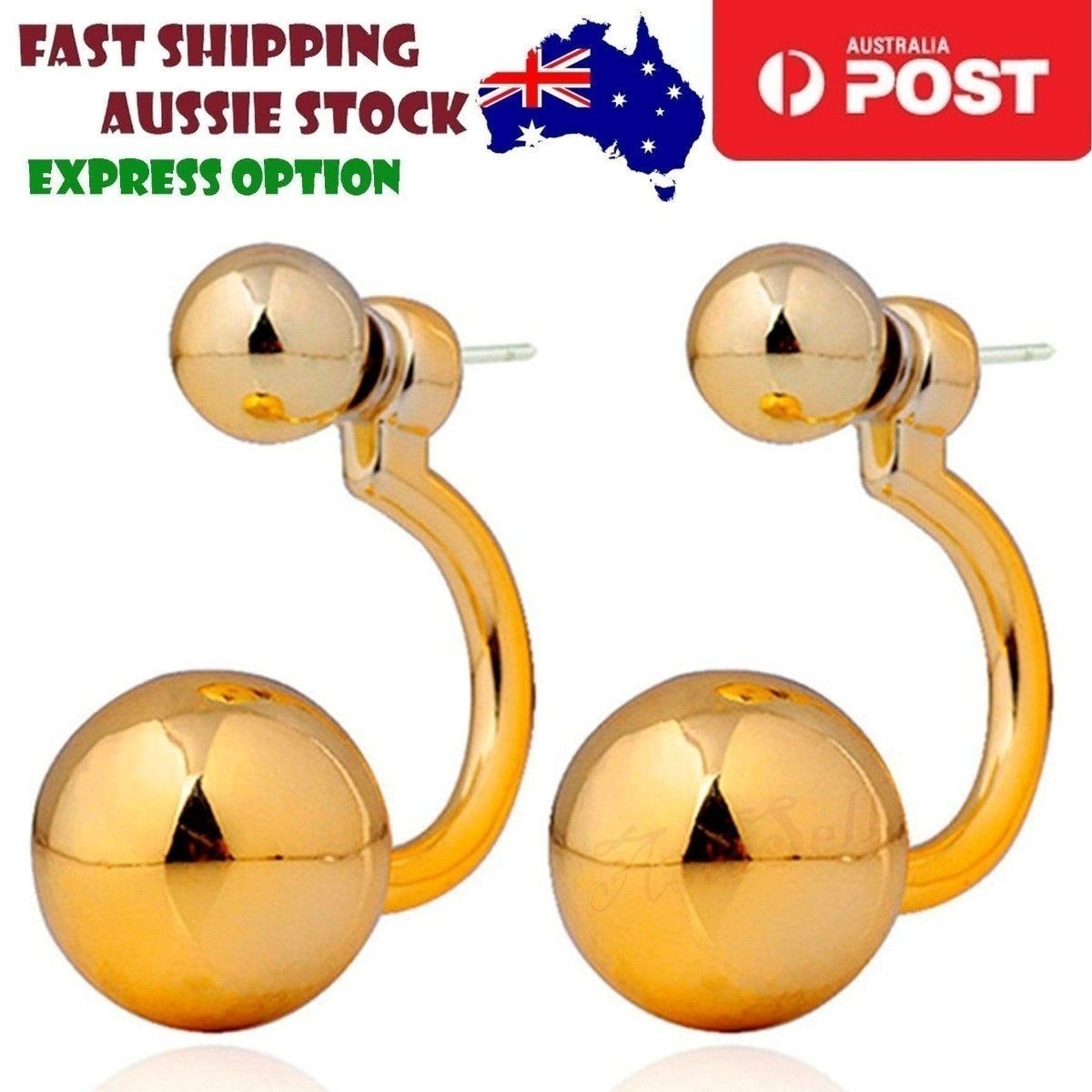 Gorgeous Round Double Earrings Womens Lovely Charm Ball Stud Earring Beautiful | Asia Sell  -  Gold