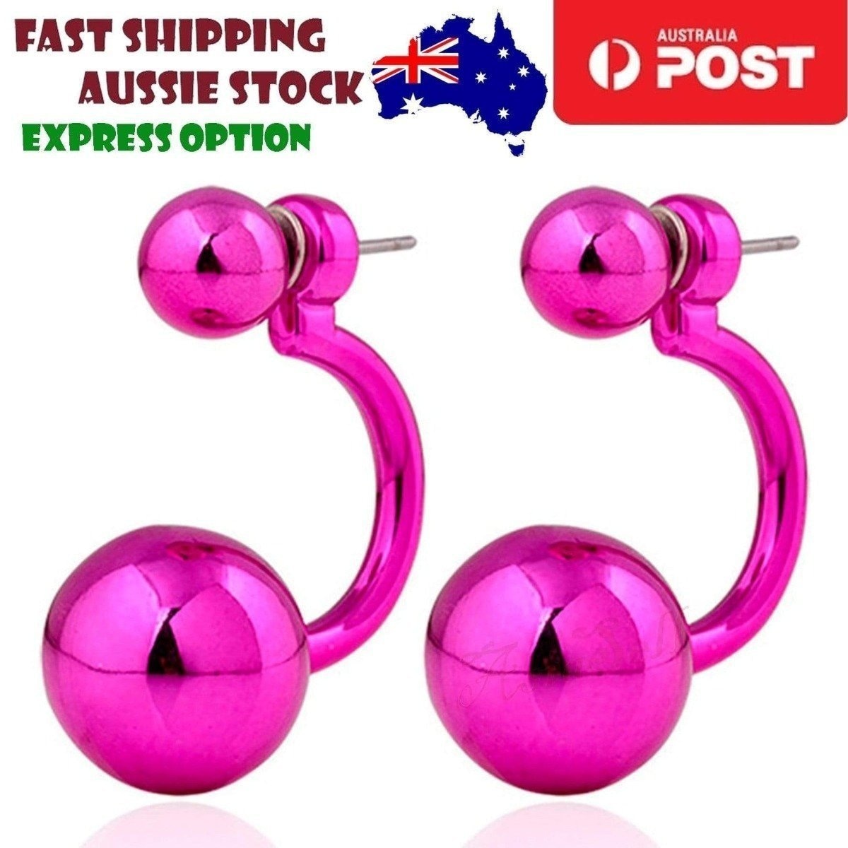 Gorgeous Round Double Earrings Womens Lovely Charm Ball Stud Earring Beautiful | Asia Sell  -  Purple