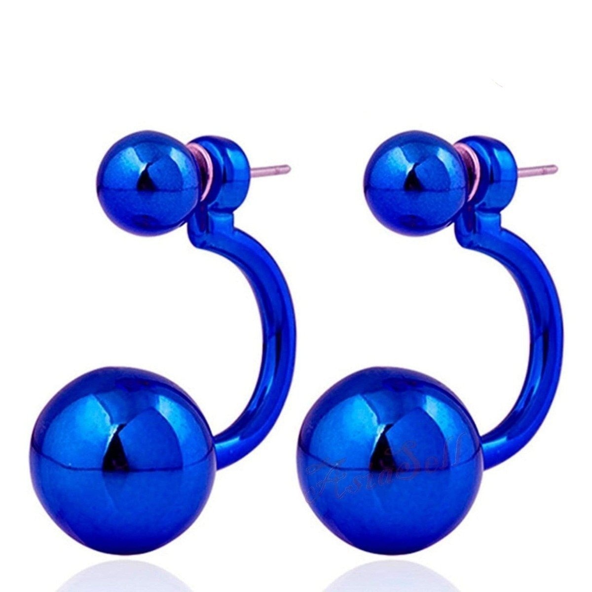 Gorgeous Round Double Earrings Womens Lovely Charm Ball Stud Earring Beautiful Deep Blue