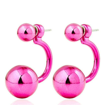 Gorgeous Round Double Earrings Womens Lovely Charm Ball Stud Earring Beautiful Pink