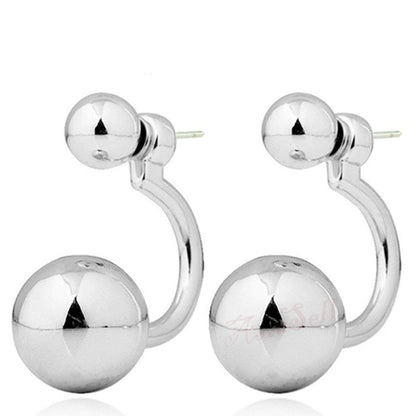 Gorgeous Round Double Earrings Womens Lovely Charm Ball Stud Earring Beautiful Silver