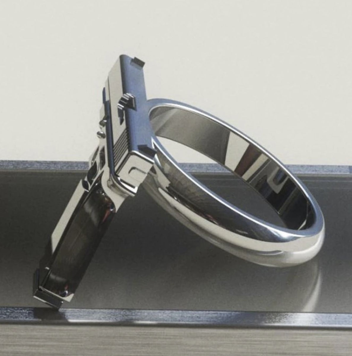 Handgun Ring Size 10 Silver Colour Zinc Alloy Rings