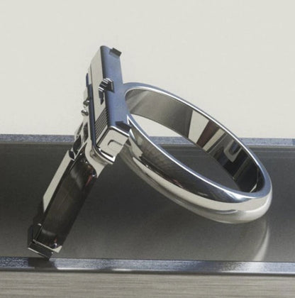 Handgun Ring Size 10 Silver Colour Zinc Alloy Rings