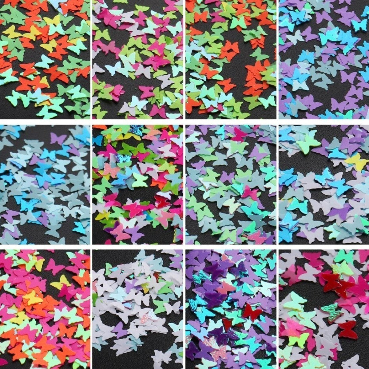 Holographic Butterflies Set 3 Nail Paillette Slices Art Sequins Flakes - Tube Cuts