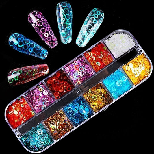Holographic Circles Nail Paillette Slices Art Sequins Flakes - Tube Cuts