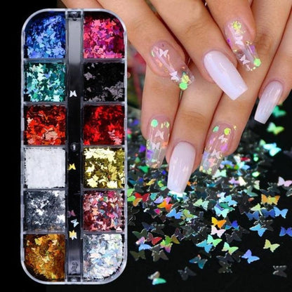 Holographic Nail Paillette Fruit Heart Butterfly Mirror Slices Art Sequins Flakes Butterflies - Tube