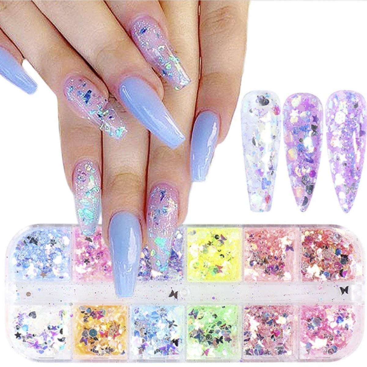 Holographic Nail Paillette Fruit Heart Butterfly Mirror Slices Art Sequins Flakes Irregular - Tube