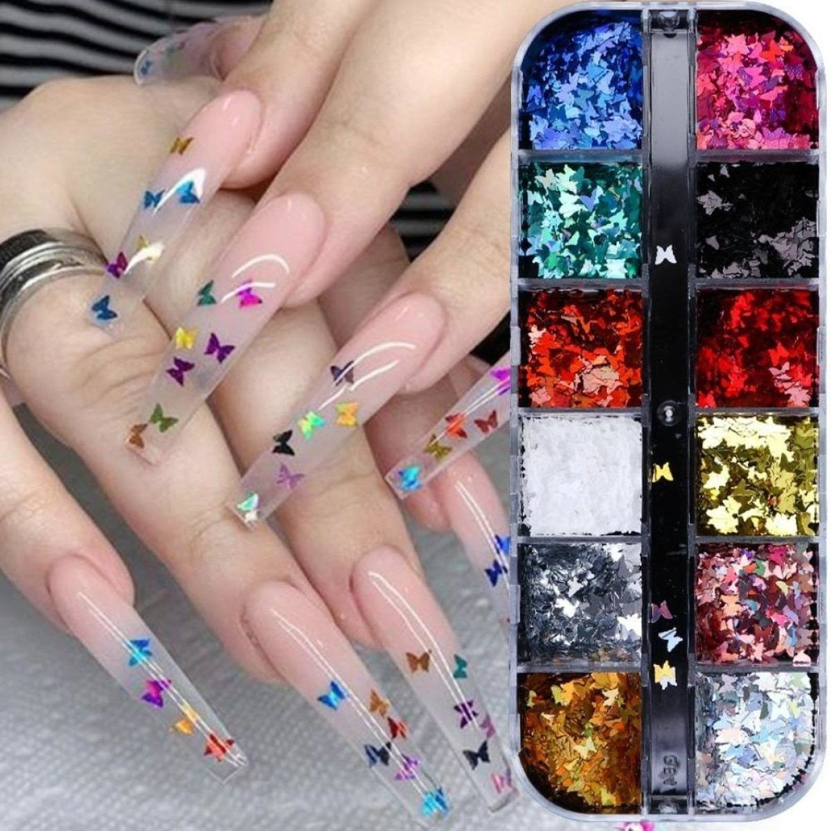 Holographic Nail Paillette Fruit Heart Butterfly Mirror Slices Art Sequins Flakes - Tube Cuts