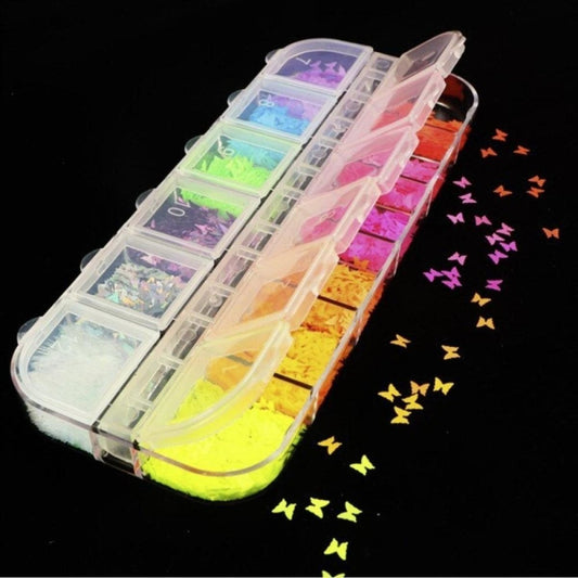 Holographic Neon Butterflies Nail Paillette Slices Art Sequins Flakes - Tube Cuts