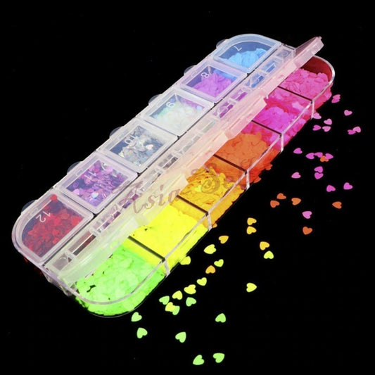 Holographic Neon Hearts Nail Paillette Slices Art Sequins Flakes - Tube Cuts