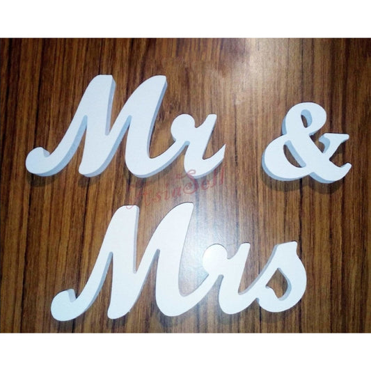 Mr & Mrs Bride Groom Wedding Table Decoration White 8.5Cm Height Cake Toppers