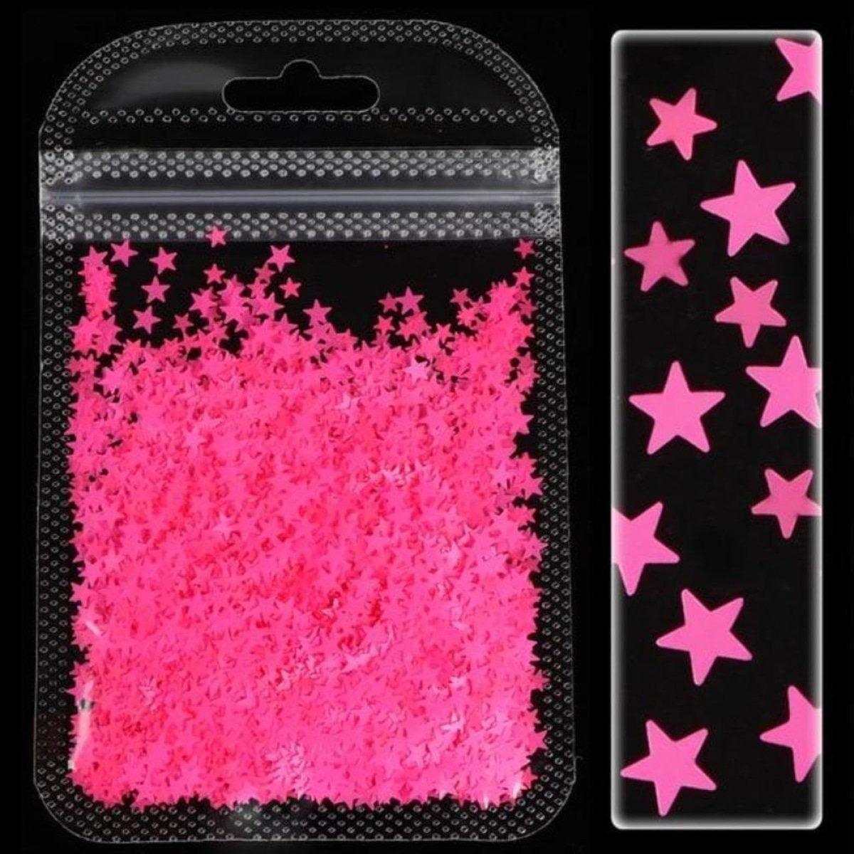 Neon Nail Art Glitter Fluorescent Star Sequins Flakes Shining Acrylic Gel Nails Dark Pink -