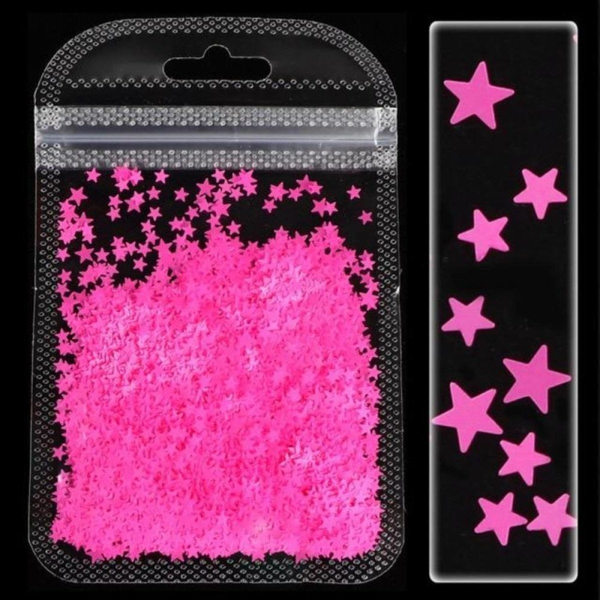 Neon Nail Art Glitter Fluorescent Star Sequins Flakes Shining Acrylic Gel Nails Pink -