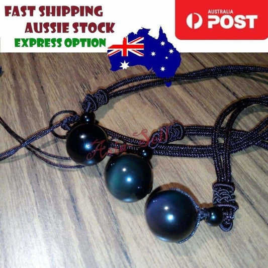 Obsidian Stone Necklace Black or Very Dark Green 16mm Round Pendant | Asia Sell