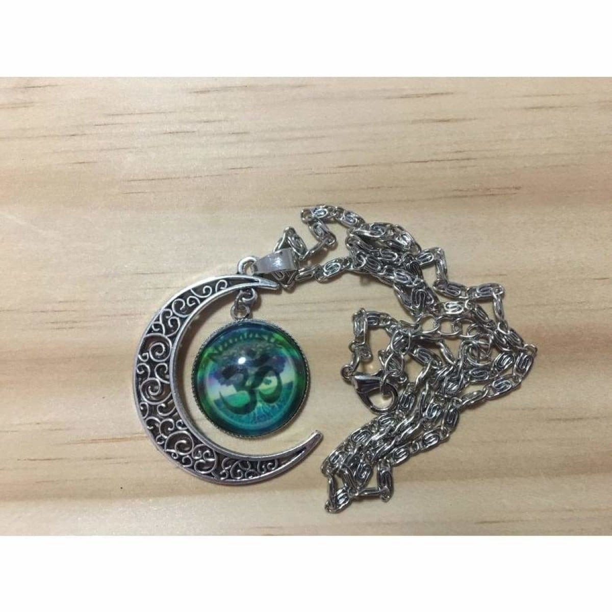 OM Hindu Symbol Necklace Spiritual Mandala Glass Gem Hollow Moon Pendant Choker | Asia Sell  -  B Silver Om