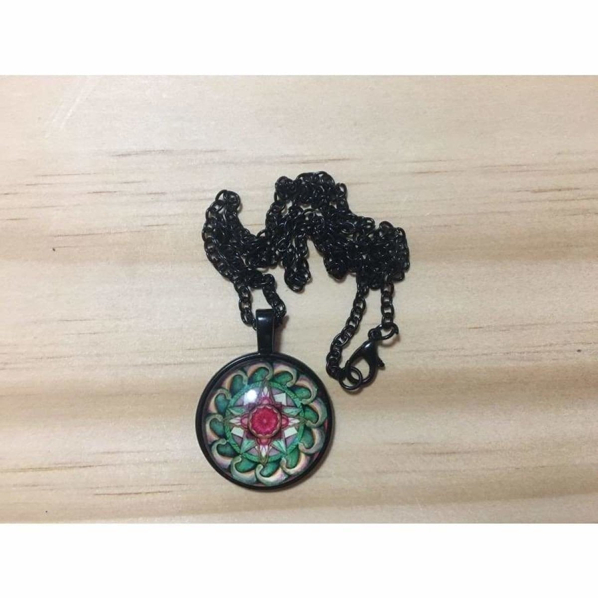 OM Hindu Symbol Necklace Spiritual Mandala Glass Gem Hollow Moon Pendant Choker | Asia Sell  -  H Black Mandala