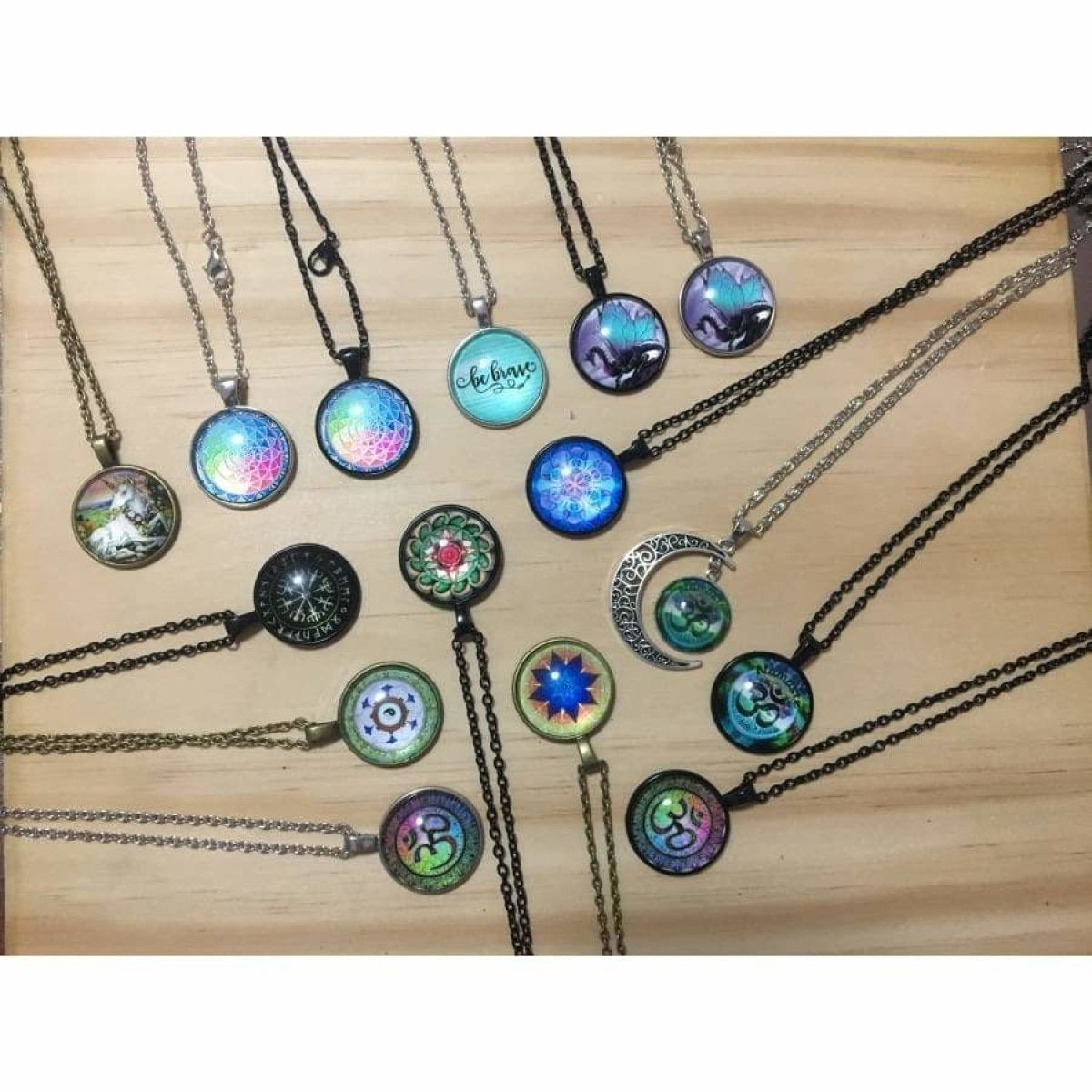 OM Hindu Symbol Necklace Spiritual Mandala Glass Gem Hollow Moon Pendant Choker | Asia Sell