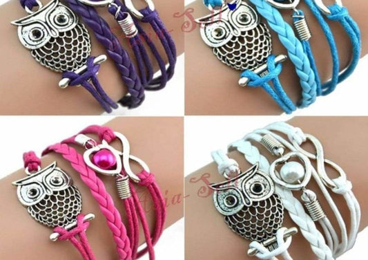 Owl Bracelet Bangle Charms Heart Love Pearl Armband Inifinity 16cm Gift | Asia Sell  -  White