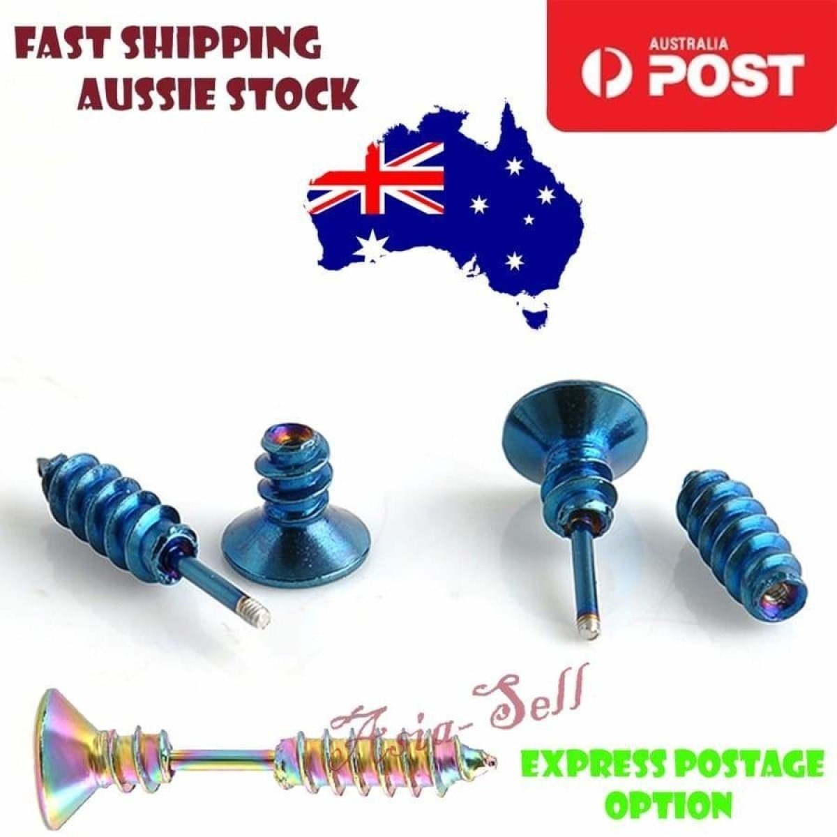 Punk Stainless Steel Stud SCREW Earrings BLUE GOLD SILVER BLACK COLOUR-CHANGING | Asia Sell