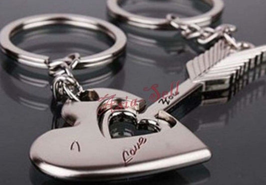 Quality 30mm Pair Key Chains Silver Arrow Love Heart Keyrings Ring Chain Couples | Asia Sell