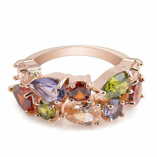 Colorful Rhinestone Ring Hypoallergenic Copper Engagement Wedding Womens | Asia Sell  -  6