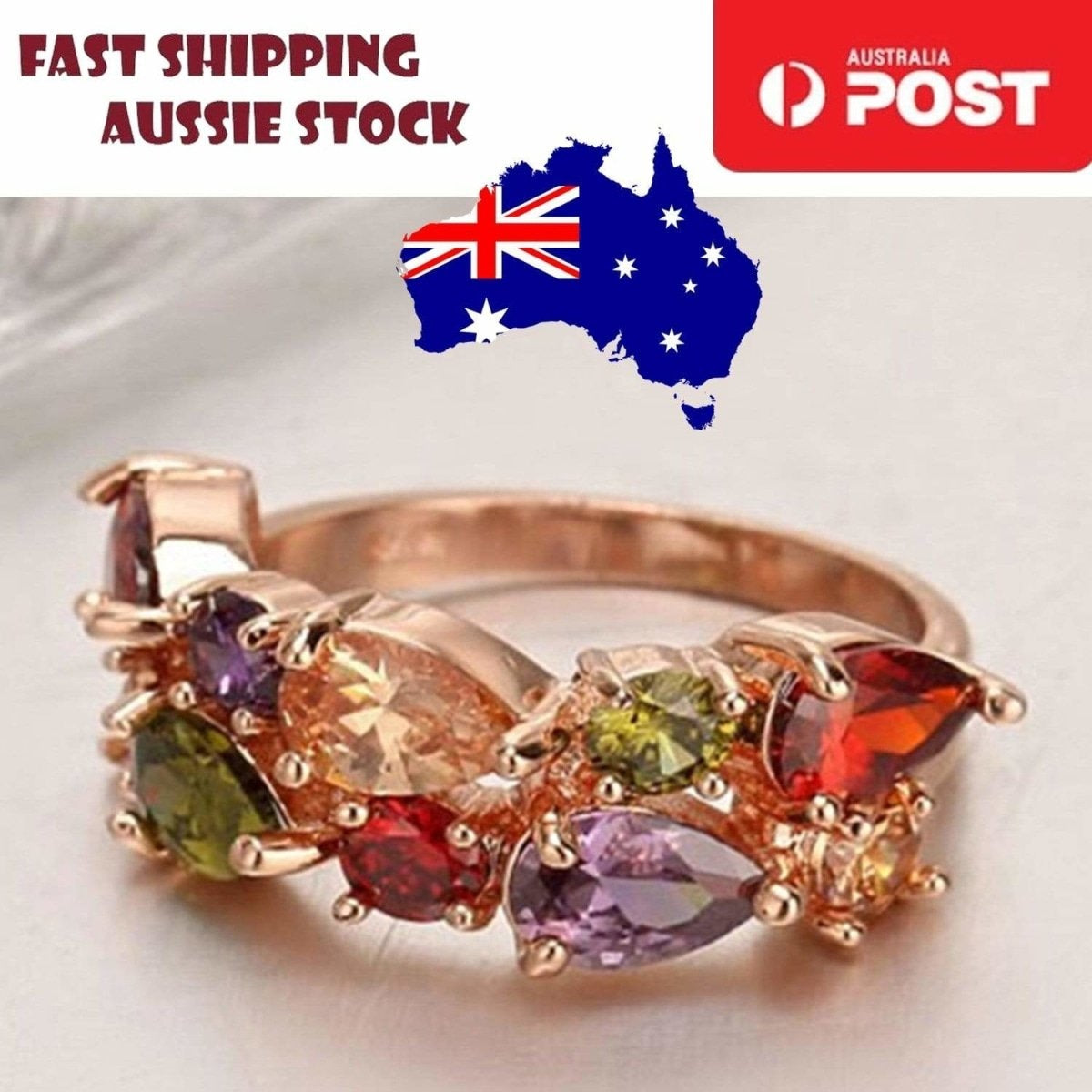 Colorful Rhinestone Ring Hypoallergenic Copper Engagement Wedding Womens | Asia Sell