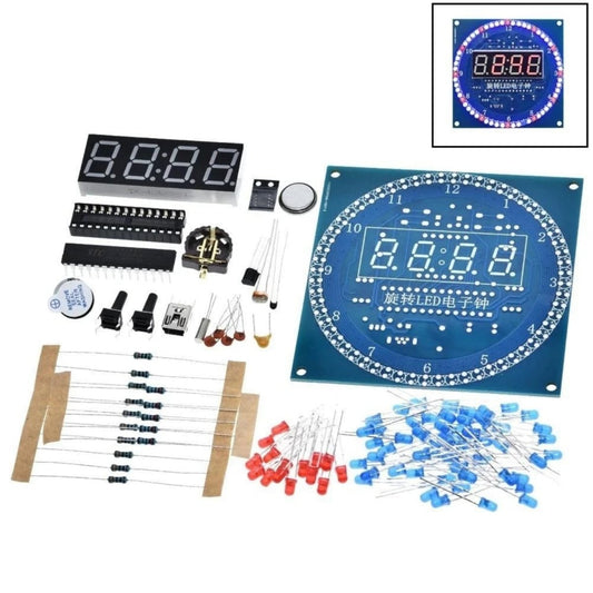 Rotating DS1302 LED Display DIY Kit 5V Clock Temperature Alarm Electronics Learning | Asia Sell | Blue Kit (without cable)